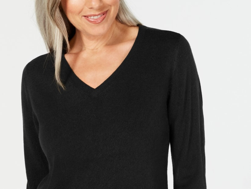 Karen Scott Women's V Neck Sweater Black Size Petite Small