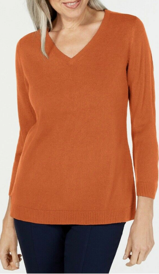 Karen Scott Women's V-Neck Sweater Brown Size Petite Medium