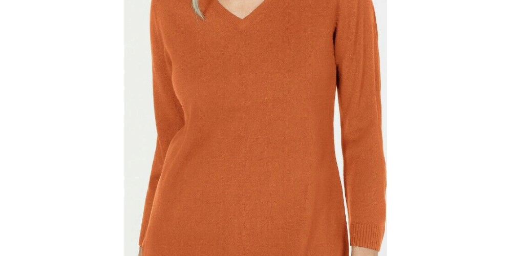 Karen Scott Women's V-Neck Sweater Brown Size Petite Medium