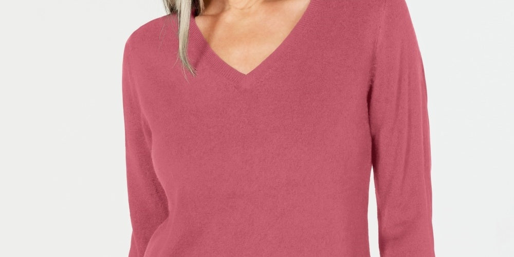 Karen Scott Women's V Neck Sweater Pink Size Petite Small