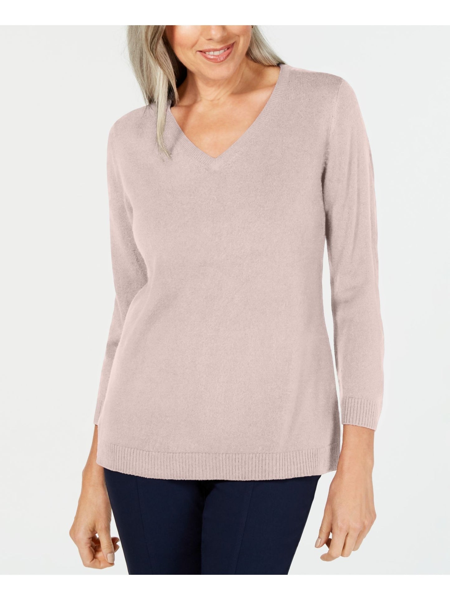 Karen Scott Women's Long Sleeve V Neck Sweater Pink Size Petite X-Large