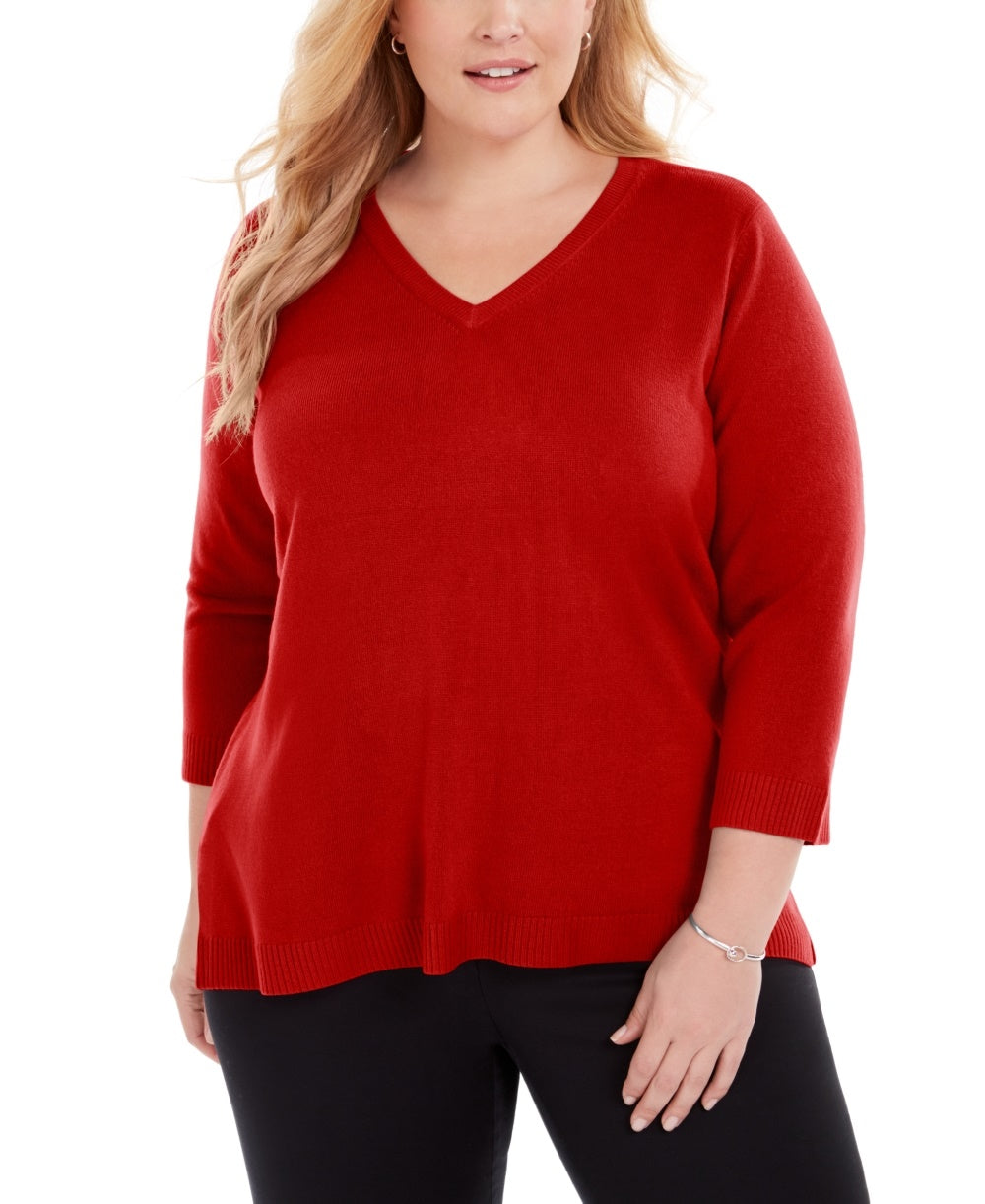 Karen Scott Women's Plus Size V-Neck Luxsoft Sweater Red Size 0X
