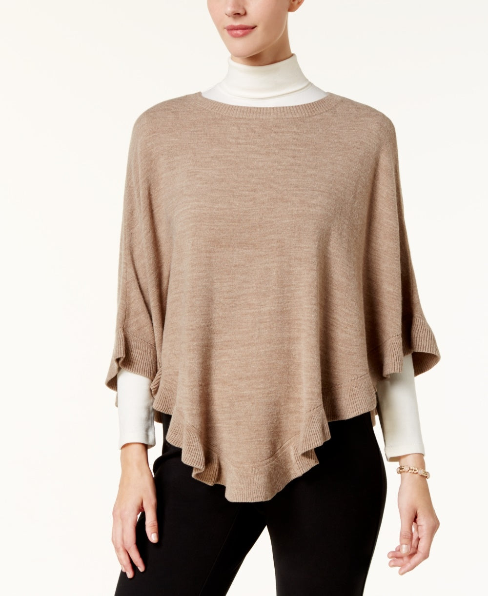 Karen Scott Women's Asymmetric Ruffled Poncho Brown Size Large/X-Large