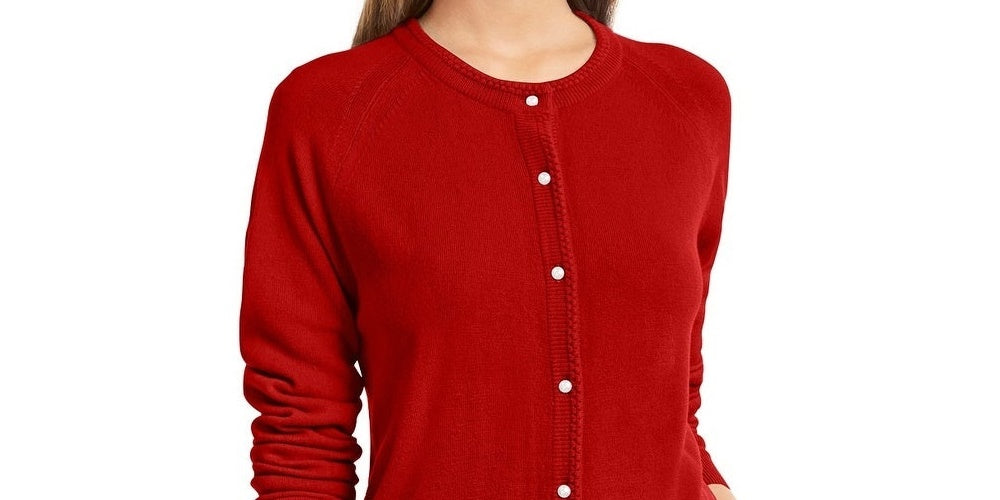 Karen Scott Women's Bead Button Cardigan Red Size Small