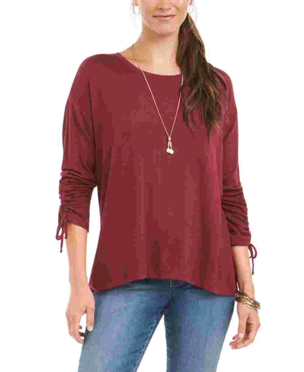 Style & Co Women's Drawstring Tie Cuff Top Red Size XX-Large