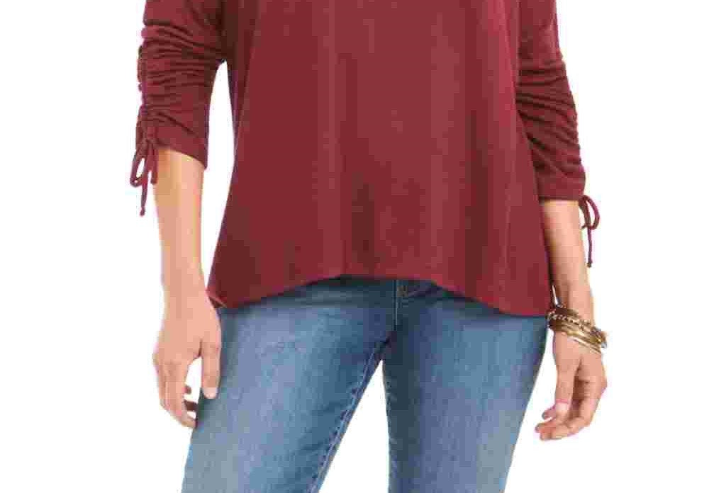 Style & Co Women's Drawstring Tie Cuff Top Red Size XX-Large