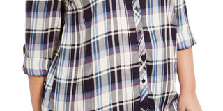 Style & Co Women's Plus Plaid Utility Top Purple Size 0X