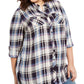 Style & Co Women's Plus Size Plaid Utility Shirt Purple Multi Size 1X