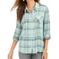 Style & Co Women's Plaid One-Pocket Shirt Green Size Small