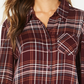 Style & Co Women's Petite Cotton Tab-Sleeve Petite Largeaid Shirt Purple Petite /Petite