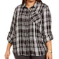 Style & Co Women's Plus Size Plaid Button-Up Shirt Black Size 0X