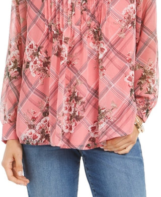 Charter Club Women's Printed Split Neck Top Pink Size Medium