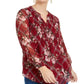 Charter Club Women's Printed Pintuck Front Top Wine Size 1X