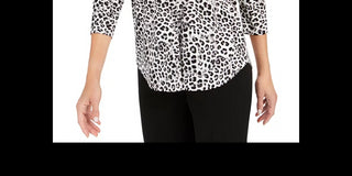 Charter Club Women's Animal Print Pleated V Neck Top White Size Large