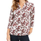 Charter Club Women's Printed 3/4 Sleeve Polo Top  White Size Petite Small
