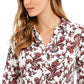 Charter Club Women's Printed 3/4 Sleeve Polo Top  White Size Petite Small
