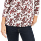 Charter Club Women's Printed 3/4 Sleeve Polo Top  White Size Petite Small