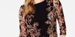 Charter Club Women's Floral Print Mesh Top Black Size Small