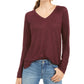 Style & Co Women's Marled Knit V Neck Top Wine Size Large