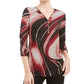JM Collection Women's Printed Zip Neck Top Black Size Petite Small