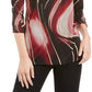JM Collection Women's Printed Zip Neck Top Black Size Petite Small