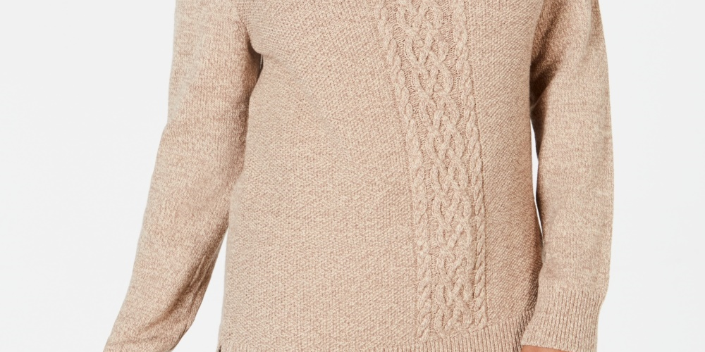 Karen Scott Women's Cable Knit Panel Sweater Brown Size Small