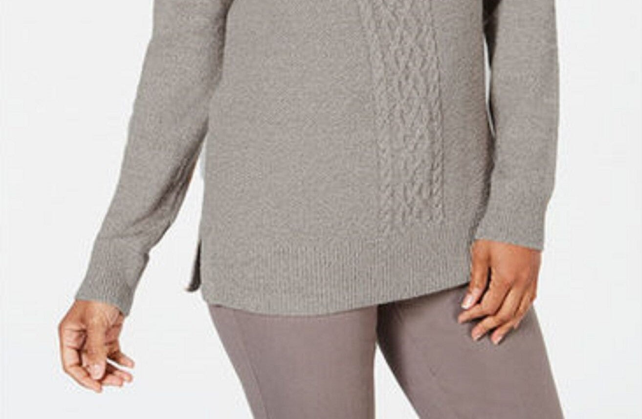 Karen Scott Women's Cable Knit Panel Sweater Grey Size XX-Large