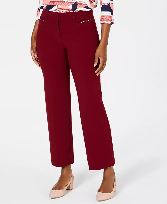 JM Collection Women's Petite Curvy-Fit Stud-Trim Pants Red Size 4 P