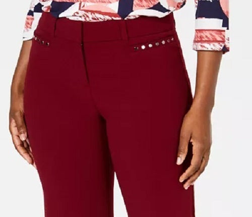 JM Collection Women's Petite Curvy-Fit Stud-Trim Pants Red Size 4 P