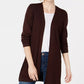 Karen Scott Women's Cotton Long Open Front Cardigan Beige Size Small