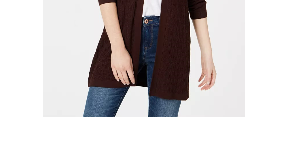 Karen Scott Women's Cotton Long Open Front Cardigan Beige Size Small