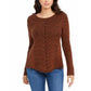 Style & Company Women's Textured  Knitted Printed Long Sleeve Jewel Neck T-Shirt Sweater Khaki Size Medium