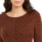 Style & Company Women's Textured  Knitted Printed Long Sleeve Jewel Neck T-Shirt Sweater Khaki Size Medium