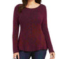 Style & Co Women's Textured Speckle Long Sleeve Jewel Neck T-Shirt Sweater Red Size Petite Petite