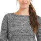 Style & Company Women's Textured Heather Long Sleeve Jewel Neck Sweater Black Size Petite Medium