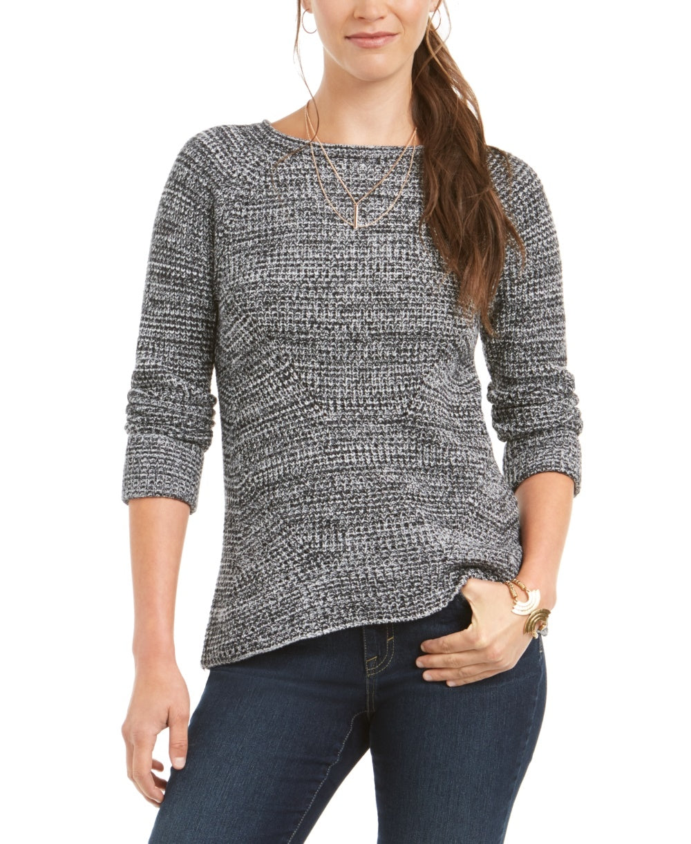 Style & Co Women's Petite Marled-Knit Sweater  Black Size Petite Petite