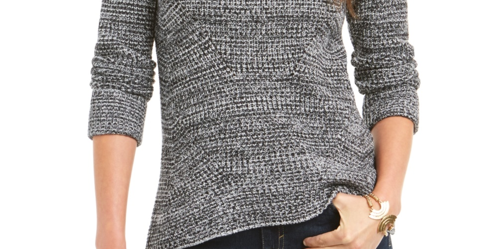 Style & Co Women's Petite Marled-Knit Sweater  Black Size Petite Petite