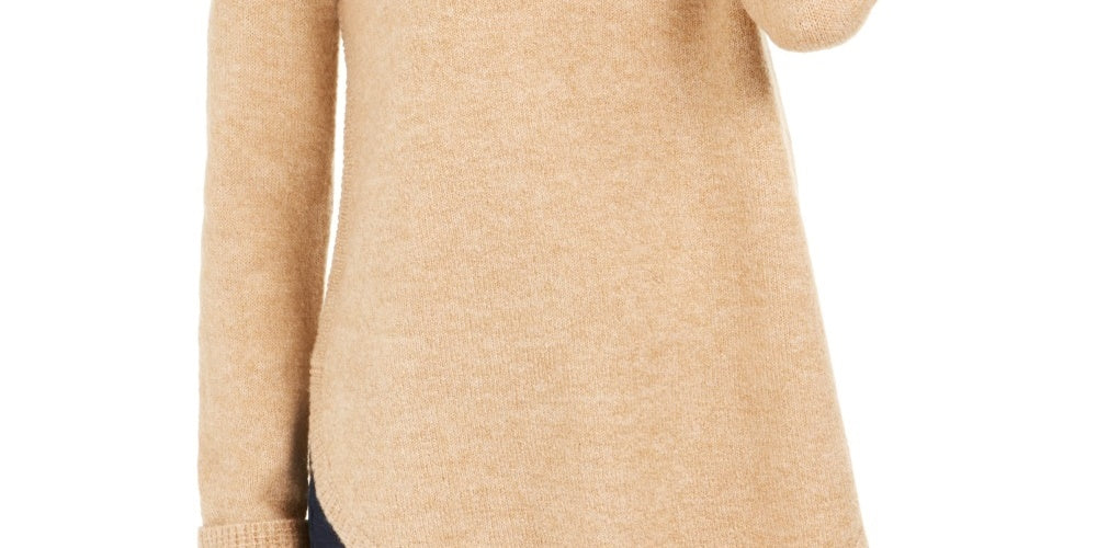 Style & Co Women's Cowl-Neck Waffle-Knit Sweater Beige Size Medium