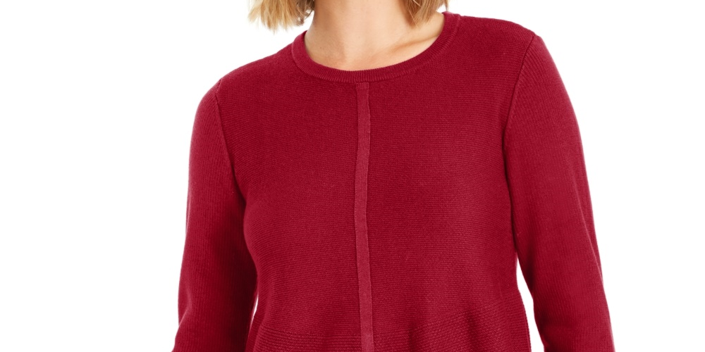 Style & Co Women's Petite Mixed-Stitch Tunic Sweater  Red Petite Small