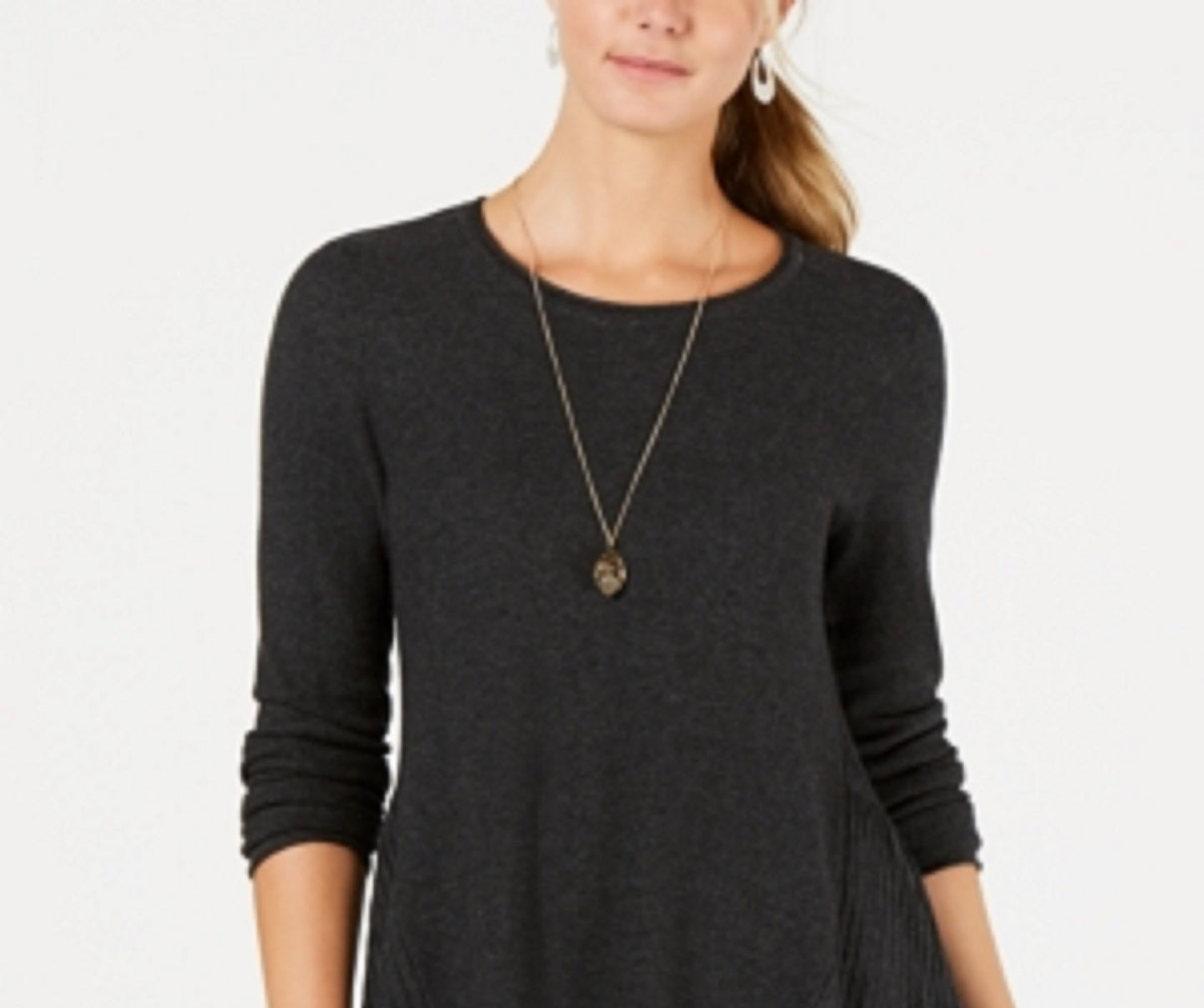 Style & Co Women's Petite Pleated High-Low Sweater Dark Gray Size Medium