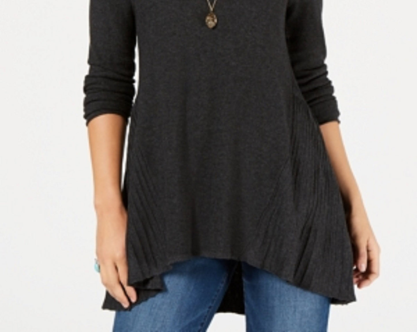 Style & Co Women's Petite Pleated High-Low Sweater Dark Gray Size Medium