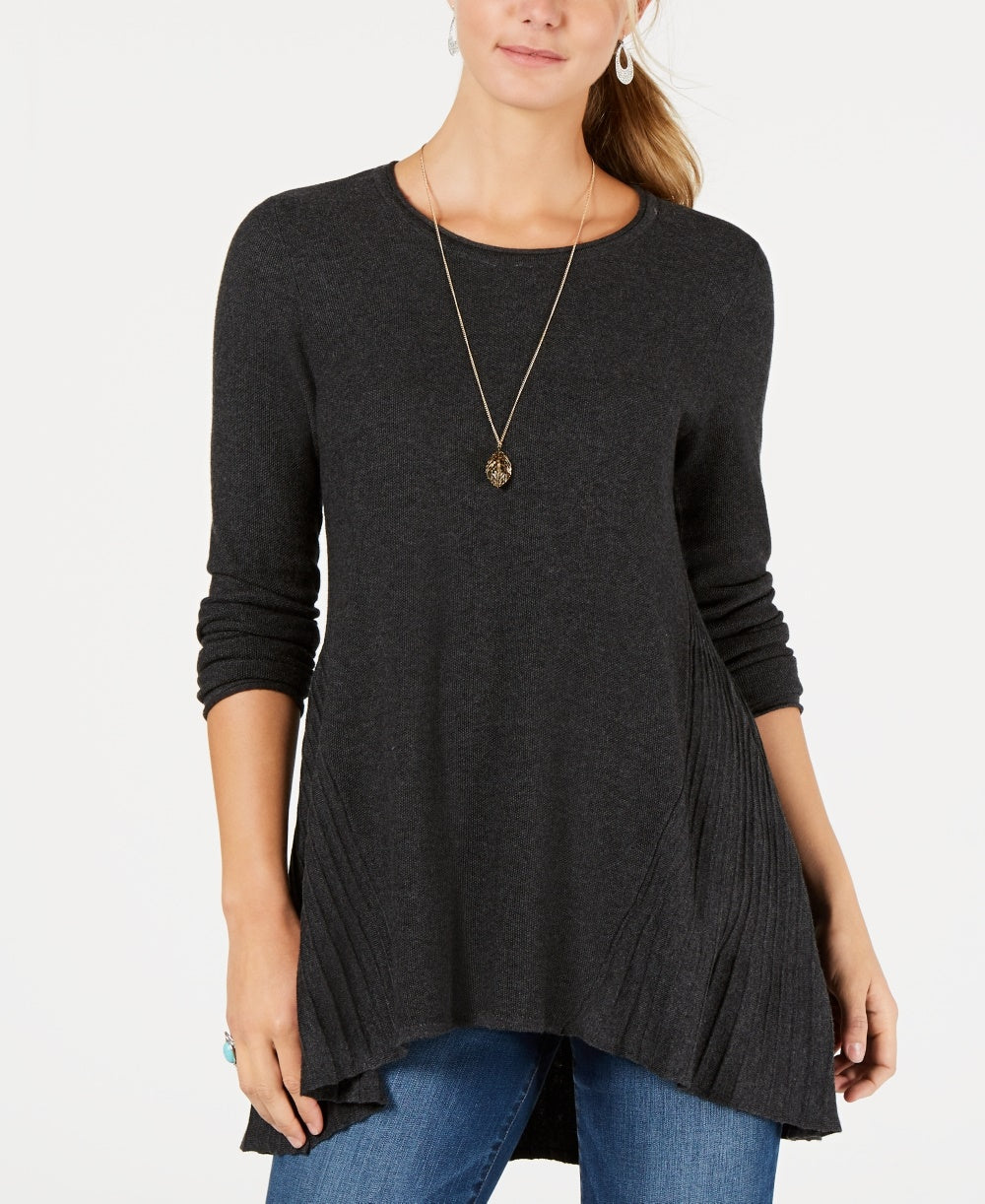 Style & Co Women's Petite Pleated High-Low Sweater Dark Gray Size Petite Large