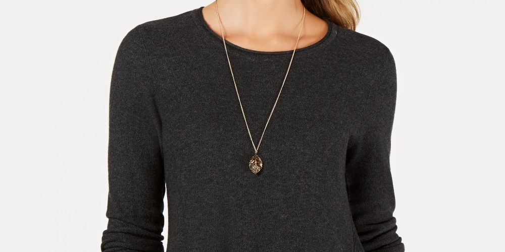 Style & Co Women's Petite Pleated High-Low Sweater Dark Gray Size Petite Large