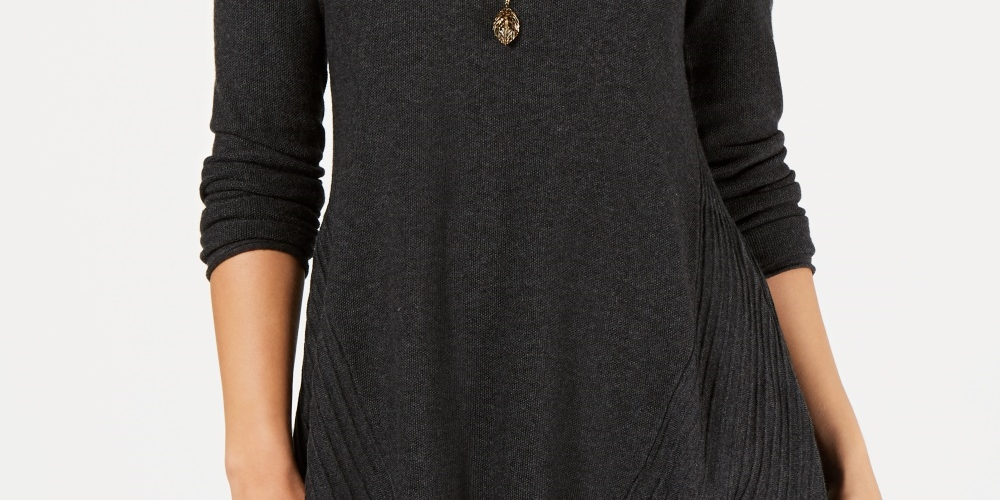 Style & Co Women's Petite Pleated High-Low Sweater Dark Gray Size Petite Large