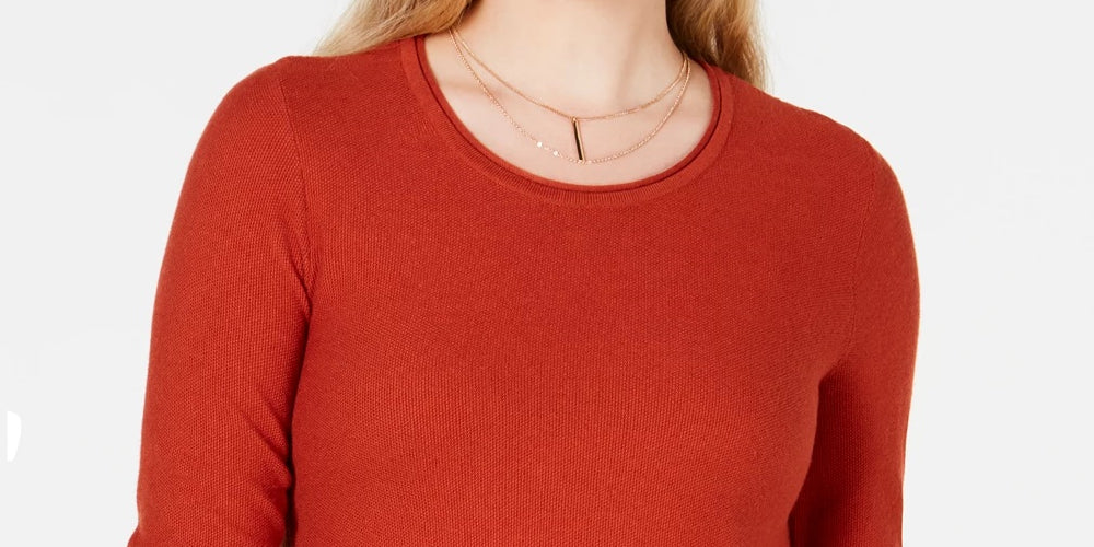 Style & Co Women's Petite Pleated High-Low Sweater Dark Orange Size X-Large