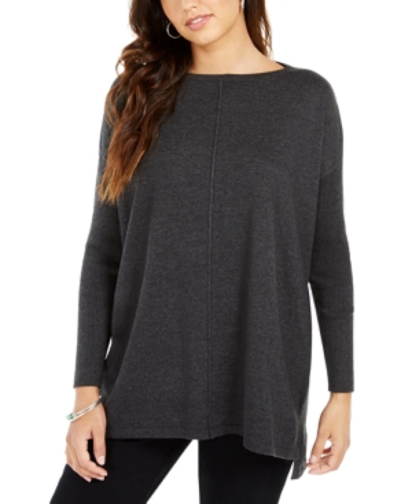 Style & Co Women's Seam-Front Tunic Sweater  Dark Gray Size Extra Small
