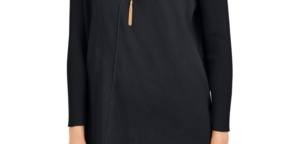 Style & Co Women's Petite Seam-Front Tunic Sweater Black Size Petite Large