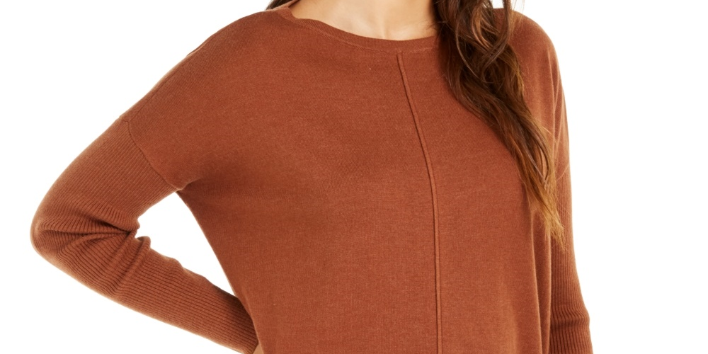 Style & Co Women's Seam Front Tunic Sweater Brown Size Petite Large