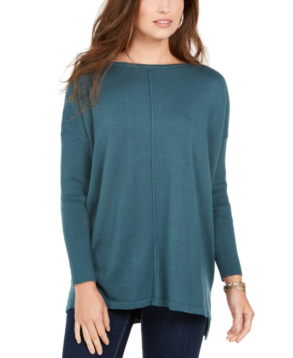 Style & Co Women's Petite Seam-Front Tunic Sweater Green Size Petite X-Large