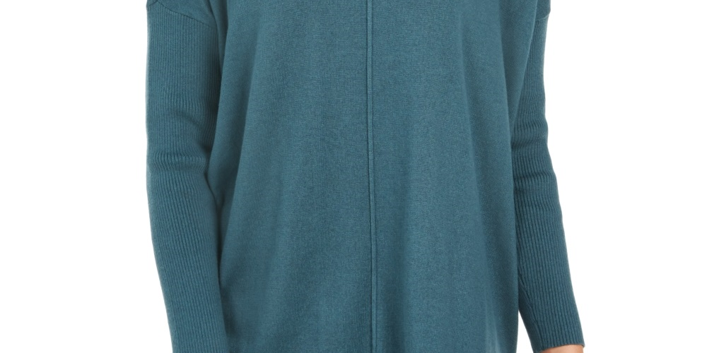 Style & Co Women's Petite Seam-Front Tunic Sweater Green Size Petite X-Large